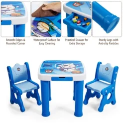 Costway Multifunctional Kids Desk & 2 Height-Adjustable Chairs W/ Non-slip Point Pink Blue Natural -Toy Store GUEST 0254279b a7f7 456c a402 e4274413449d