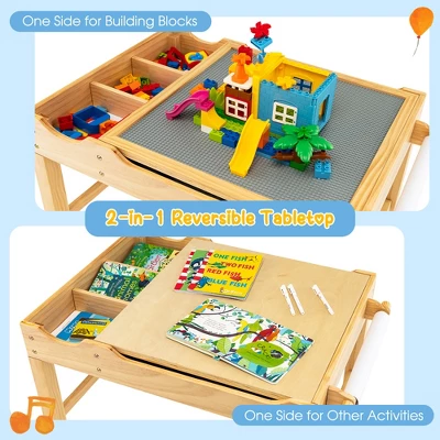 Costway Kids Multi Activity Play Table Wooden Building Block Desk W/ Storage Paper Roll 5 Costway Kids Multi Activity Play Table Wooden Building Block Desk W/ Storage Paper Roll - Image 3