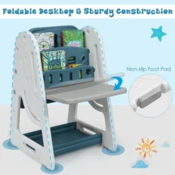 Costway 2 In 1 Kids Easel Desk Chair Set Book Rack Adjustable Art Painting Board Blue/Gray -Toy Store GUEST 05fb9869 101f 4fbd 957b fa678bde9716