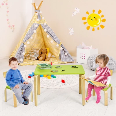 Costway 3 Piece Kids Wooden Table And 2 Chairs Set Children Activity Art Desk Furniture/Activity Art Desk Furniture 4 Costway 3 Piece Kids Wooden Table And 2 Chairs Set Children Activity Art Desk Furniture/Activity Art Desk Furniture - Image 2