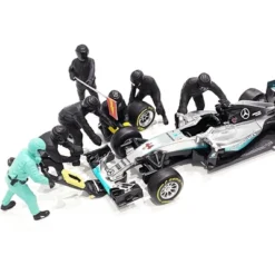 Formula One F1 Pit Crew 7 Figurine Set Team Black For 1/43 Scale Models By American Diorama