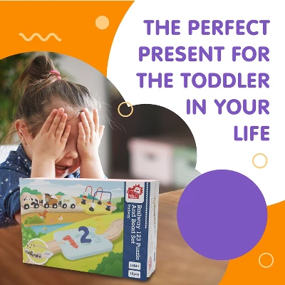 Leo & Friends Wooden Railway 123 Puzzle And Bead Set 18-Pieces 5 Leo & Friends Wooden Railway 123 Puzzle And Bead Set 18-Pieces - Image 3