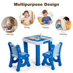 Costway Multifunctional Kids Desk & 2 Height-Adjustable Chairs W/ Non-slip Point Pink Blue Natural -Toy Store GUEST 20ec39ca 9e51 42fd b553 37e59edd920a
