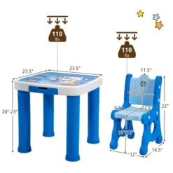 Costway Multifunctional Kids Desk & 2 Height-Adjustable Chairs W/ Non-slip Point Pink Blue Natural -Toy Store GUEST 26efa7b0 1be4 4ee8 a6a7 260285262390