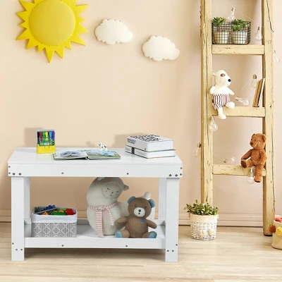 Costway Solid Wood Kids Activity Play Table Block Table Multifunction W/Storage White 5 Costway Solid Wood Kids Activity Play Table Block Table Multifunction W/Storage White - Image 3