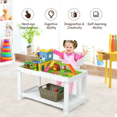 Costway Solid Wood Kids Activity Play Table Block Table Multifunction W/Storage White 7 Costway Solid Wood Kids Activity Play Table Block Table Multifunction W/Storage White - Image 5