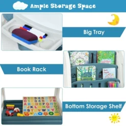 Costway 2 In 1 Kids Easel Desk Chair Set Book Rack Adjustable Art Painting Board Blue/Gray -Toy Store GUEST 31a3734a 5bae 4722 80fe a69934b45963
