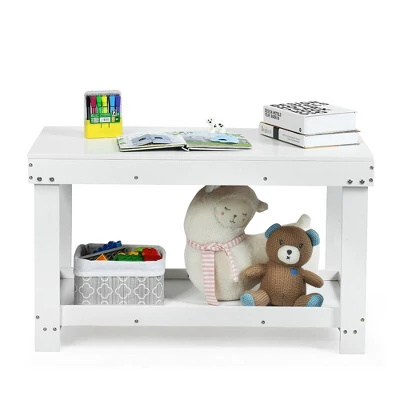 Costway Solid Wood Kids Activity Play Table Block Table Multifunction W/Storage White 11 Costway Solid Wood Kids Activity Play Table Block Table Multifunction W/Storage White - Image 9