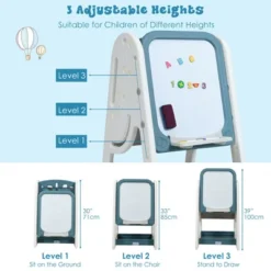 Costway 2 In 1 Kids Easel Desk Chair Set Book Rack Adjustable Art Painting Board Blue/Gray -Toy Store GUEST 3715d933 8f9b 4536 9376 470978d0ee2f
