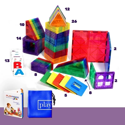 Playmags 100-Piece Magnetic Tiles Building Blocks Set, 3D Magnet Tiles For Kids 4 Playmags 100-Piece Magnetic Tiles Building Blocks Set, 3D Magnet Tiles For Kids - Image 2