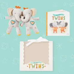 Tickle & Main We Are Twins, Baby And Toddler Twin Gift Set, Keepsake Book And Set Of 2 Plush Elephant Rattles For Boys And Girls