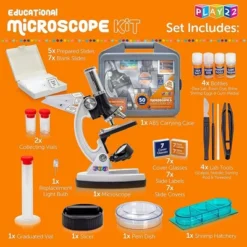 50PCs Microscope Kit Set In Carrying Box For Kids Educational Science Lab With 120X - 1200X Microscope Slides Specimens -Play22usa -Toy Store GUEST 50205da8 0828 4571 9fee 84ec2e73ff87