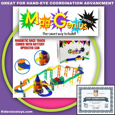 Mag Genius 124 Pieces Magnetic Speedway Race Tracks With Self Driving Battery Powered Light Up Race Cars 3 Mag Genius 124 Pieces Magnetic Speedway Race Tracks With Self Driving Battery Powered Light Up Race Cars