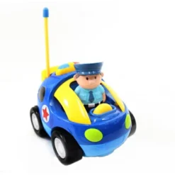 Insten Remote Control Cartoon Police Car With Music, Lights & Action Figure, RC Toys For Kids, 4" Blue