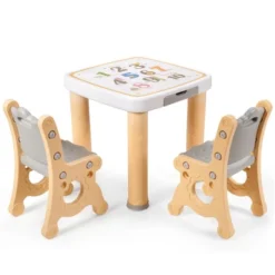 Costway Multifunctional Kids Desk & 2 Height-Adjustable Chairs W/ Non-slip Point Pink Blue Natural -Toy Store GUEST 578424be b1ae 4a22 aaee 1f2debf2d4c7