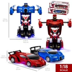 Best Choice Products Set Of 2 1/18 Scale RC Remote Control Transforming Robot Sports Car Toys W/ 1 Button Transformation -Toy Store GUEST 5c684bd3 7ee9 42cd b946 6cad22b04604