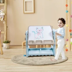 Costway 2 In 1 Kids Easel Table & Chair Set Adjustable Art Painting Board Gray/Blue/Light Pink -Toy Store GUEST 637c350d a63d 4a86 b41d f0057e4c7bba
