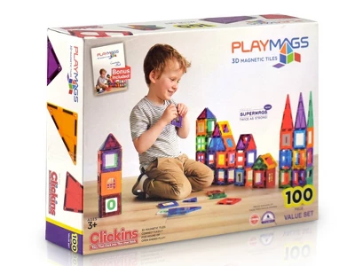Playmags 100-Piece Magnetic Tiles Building Blocks Set, 3D Magnet Tiles For Kids 3 Playmags 100-Piece Magnetic Tiles Building Blocks Set, 3D Magnet Tiles For Kids