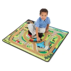 Melissa & Doug Round The Rails Train Rug With 3 Linking Wooden Train Cars (39 X 36 Inches) -Toy Store GUEST 6b1f8c85 f0ce 4e41 b86c e20b53128d64