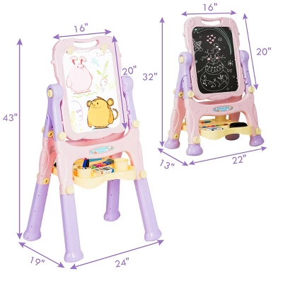Costway Kids Easel For Two Adjustable Height Double Sided Art Easel 4 Costway Kids Easel For Two Adjustable Height Double Sided Art Easel - Image 2