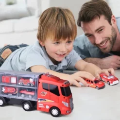 Fun Little Toys 12-in-1 Fire Truck Carrier Toy With Sound 13pc