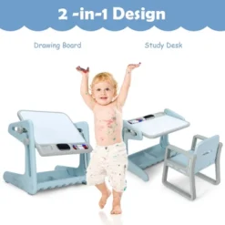 Costway 2 In 1 Kids Easel Table & Chair Set Adjustable Art Painting Board Gray/Blue/Light Pink -Toy Store GUEST 77eefb29 d318 46e3 8b28 403417024944