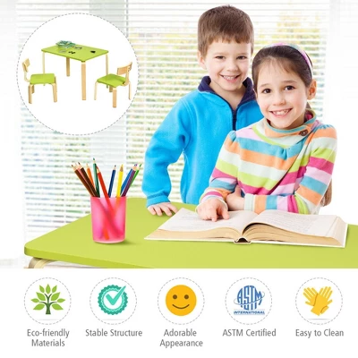 Costway 3 Piece Kids Wooden Table And 2 Chairs Set Children Activity Art Desk Furniture/Activity Art Desk Furniture 9 Costway 3 Piece Kids Wooden Table And 2 Chairs Set Children Activity Art Desk Furniture/Activity Art Desk Furniture - Image 7