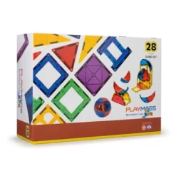 Playmags 28 Piece Magnetic Tiles Dome Set - Now With Stronger Magnets, STEM Toys For Kids, Sturdy, Super Durable With Vivid Clear Color Tiles