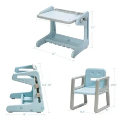 Costway 2 In 1 Kids Easel Table & Chair Set Adjustable Art Painting Board Gray/Blue/Light Pink