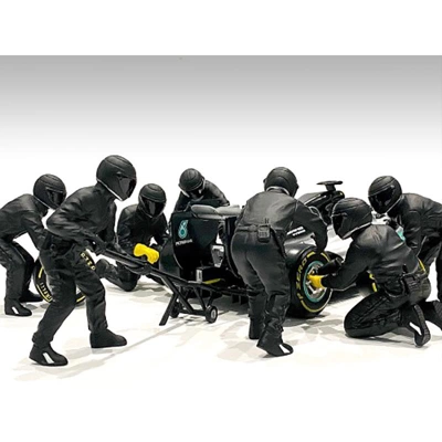 Formula One F1 Pit Crew 7 Figurine Set Team Black Release II For 1/43 Scale Models By American Diorama 4 Formula One F1 Pit Crew 7 Figurine Set Team Black Release II For 1/43 Scale Models By American Diorama - Image 2