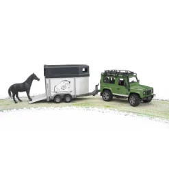 Bruder Land Rover Defender Station Wagon With Horse Trailer And 1 Horse