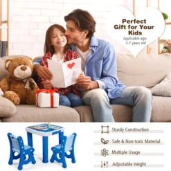 Costway Multifunctional Kids Desk & 2 Height-Adjustable Chairs W/ Non-slip Point Pink Blue Natural -Toy Store GUEST 8cc8fd78 23f3 4f6b 93a2 a652b7da6b6c