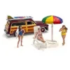 "Beach Girls" 5 Piece Diecast Set (3 Figurines, 1 Beach Chaise And 1 Beach Umbrella) For 1/64 Scale Models By American Diorama