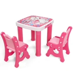 Costway Multifunctional Kids Desk & 2 Height-Adjustable Chairs W/ Non-slip Point Pink Blue Natural -Toy Store GUEST 98711a54 c380 4fbb 8c1c 77da39b7991f