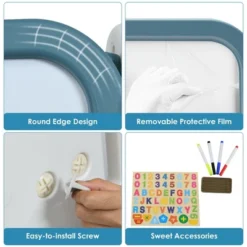 Costway 2 In 1 Kids Easel Desk Chair Set Book Rack Adjustable Art Painting Board Blue/Gray -Toy Store GUEST 9c9de38e 5375 4b15 b6da 003c8dcf39a3