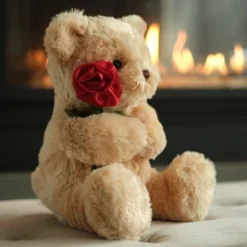 Bearington Collection Remington Stuffed Animal Teddy Bear Holding A Rose, 9.5"
