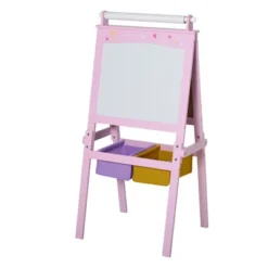 Qaba 3 In 1 Kids Wooden Art Easel With Paper Roll Double-Sided Chalkboard & Whiteboard With Storage Baskets Gift For Toddler Girl Age 3 Years+ Pink -Toy Store GUEST a2eab590 7f5e 4208 8bd9 e584cf312cfd