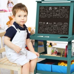 Costway 3 In 1 Double-Sided Wooden Kid's Art Easel Whiteboard