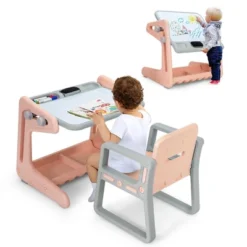 Costway 2 In 1 Kids Easel Table & Chair Set Adjustable Art Painting Board Gray/Blue/Light Pink -Toy Store GUEST a76c8164 3383 4fd8 8d86 44fd7a770b37