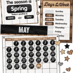 Schoolgirl Style Industrial Chic Calendar Bulletin Board Set, 95 Pieces