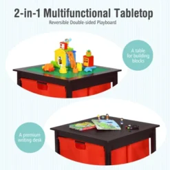 Costway 2-in-1 Kids Double-sided Activity Building Block Table W/ Drawers Brown -Toy Store GUEST aeb1ce79 5c7f 4c0f ab83 d51146a8bb00