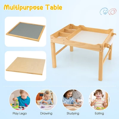 Costway Kids Multi Activity Play Table Wooden Building Block Desk W/ Storage Paper Roll 9 Costway Kids Multi Activity Play Table Wooden Building Block Desk W/ Storage Paper Roll - Image 7