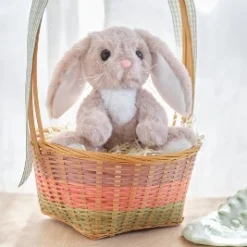 Bearington Lil Boomer Taupe And White Plush Stuffed Animal Bunny Rabbit, 6 Inches