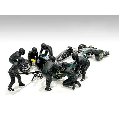Formula One F1 Pit Crew 7 Figurine Set Team Black Release II For 1/43 Scale Models By American Diorama 3 Formula One F1 Pit Crew 7 Figurine Set Team Black Release II For 1/43 Scale Models By American Diorama