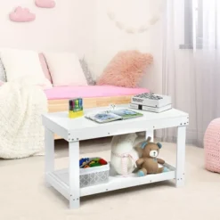 Costway Solid Wood Kids Activity Play Table Block Table Multifunction W/Storage White