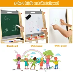 Costway Kids Art Easel W/ Whiteboard & Paper Roll Double Sided Chalkboard -Toy Store GUEST b690b654 64c1 48ec 9438 9ff2ebc2e697