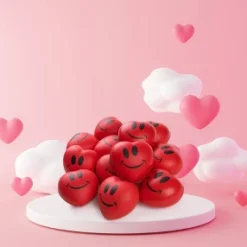 Neliblu 3" Valentines Day Hearts Smile Face Squeeze Stress Relief Heart Shape Stress Ball, Red 12-Pack