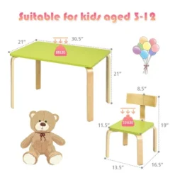 Costway 3 Piece Kids Wooden Table And 2 Chairs Set Children Activity Art Desk Furniture/Activity Art Desk Furniture