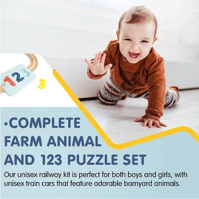 Leo & Friends Wooden Railway 123 Puzzle And Bead Set 18-Pieces 6 Leo & Friends Wooden Railway 123 Puzzle And Bead Set 18-Pieces - Image 4