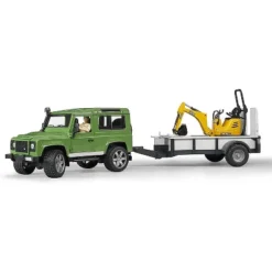 Bruder Land Rover With Trailer, JCB Micro Excavator And Worker Figure